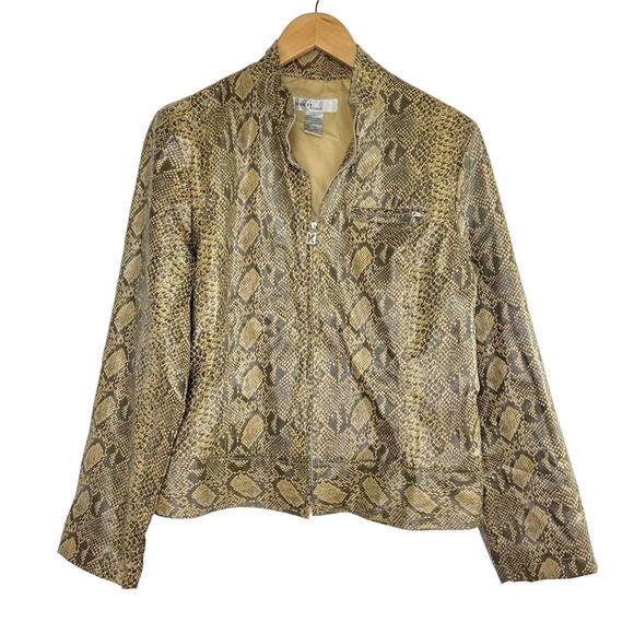 80s Vintage Python Snakeskin Print Jacket Faux Leather Full Zip Baddie Women's L - Picture 1 of 7